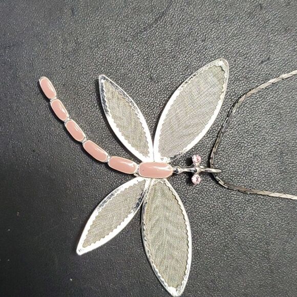 Silver tone dragonfly pendant necklace - Picture 3 of 10